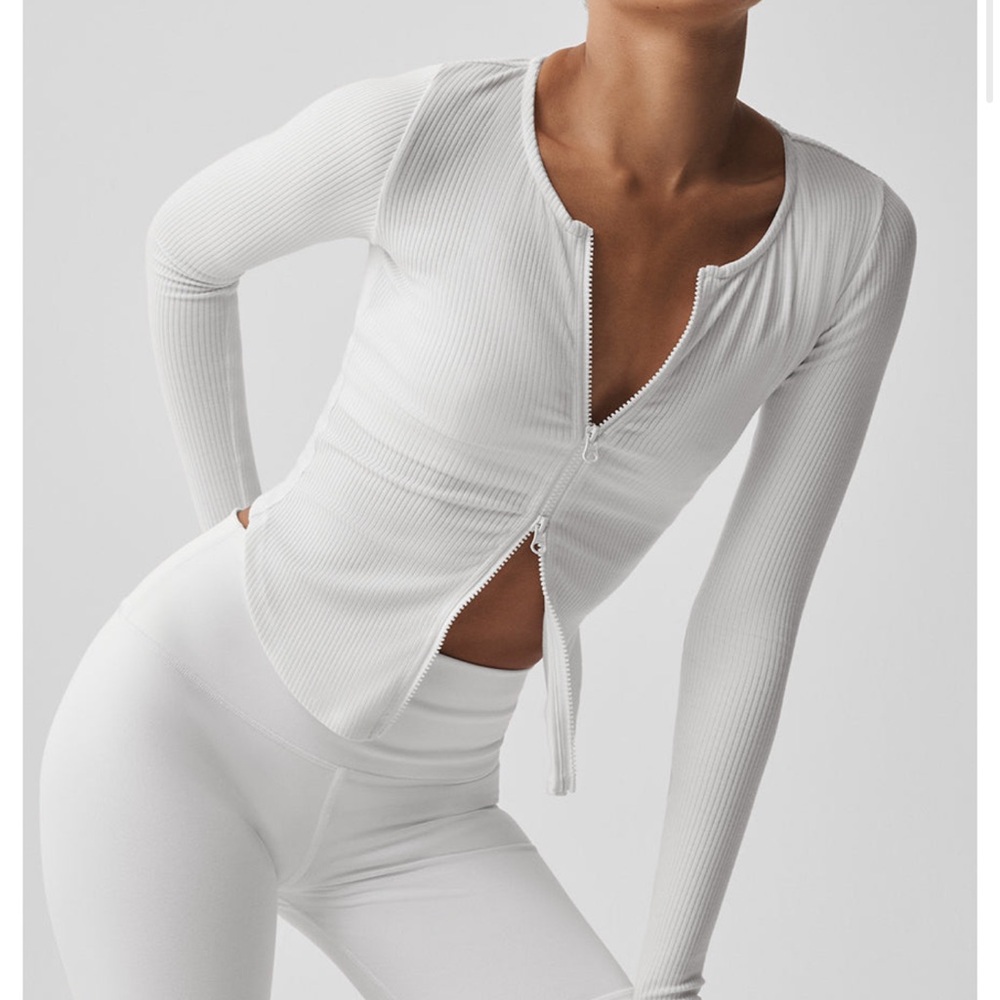 ALO Yoga White Ribbed Long Sleeve Zip-Up NWT XS